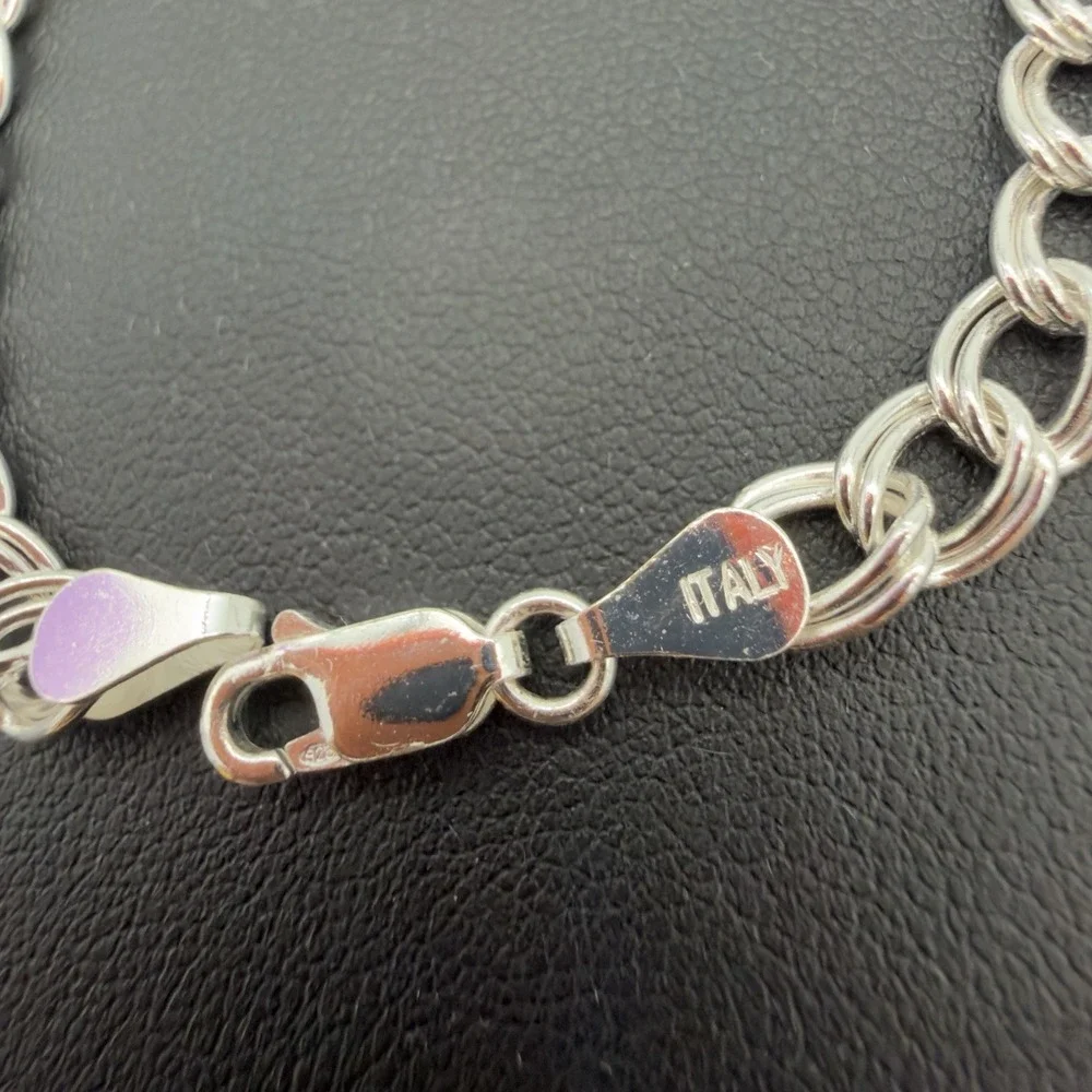 Vintage FAS Italy 925 Sterling Silver DOUBLE OVAL LINK Chain Charm Bracelet 7.5